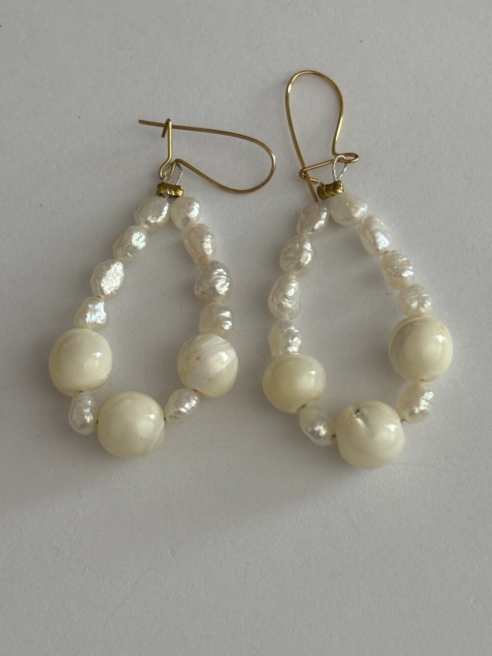 Vintage Beaded Dangle Earrings Freshwater Pearls Mother of Pearl